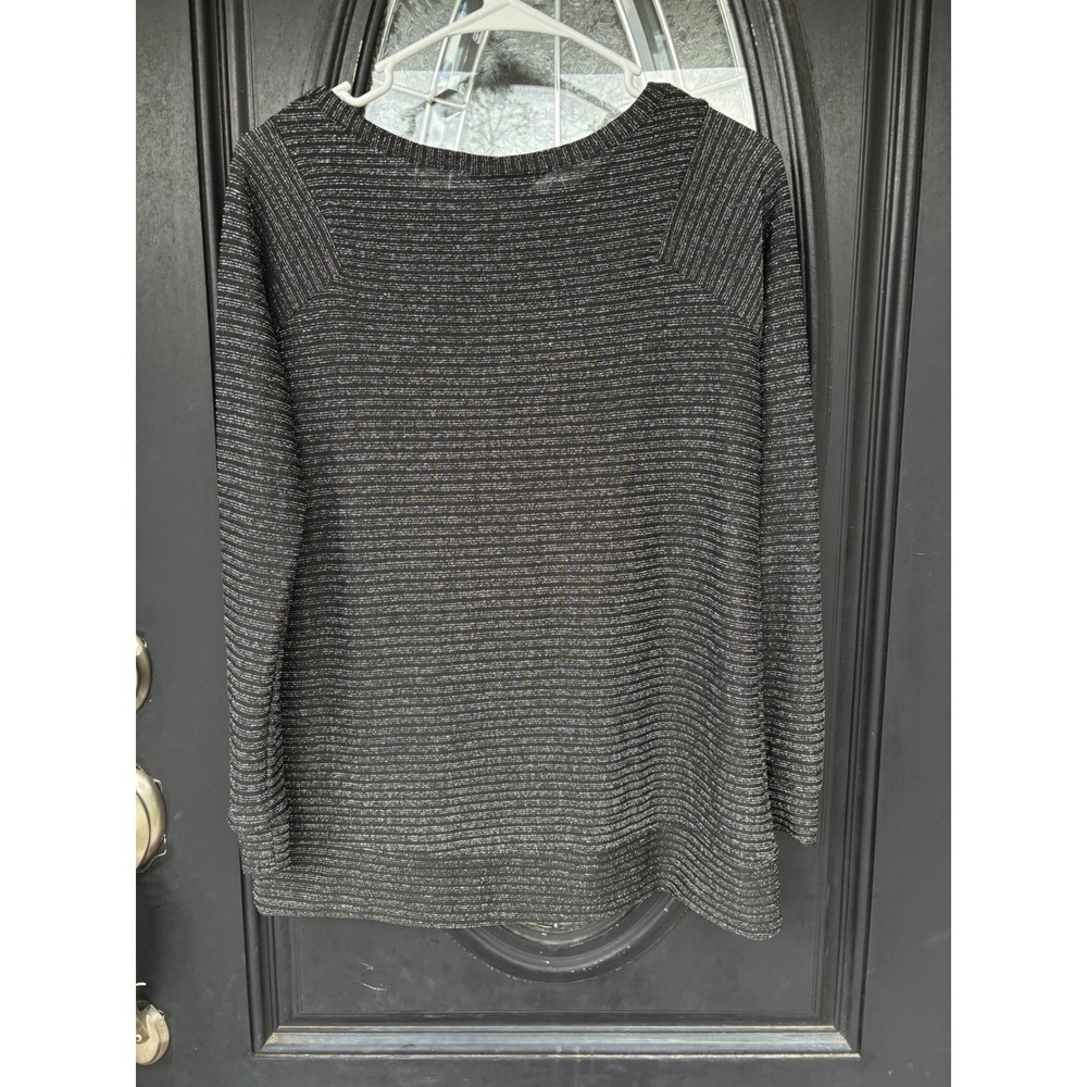 BB Dakota Women's XS‎ Black Silver Metallic Striped Raglan Long Sleeve Top - Picture 8 of 11